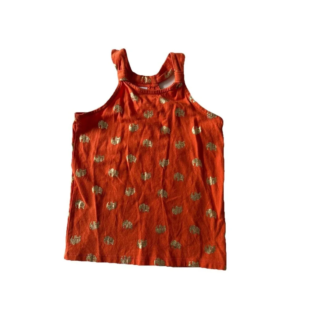 GYMBOREE Spice Market Orange w/ Gold Glitter Elephants Sleeveless Top Size 10